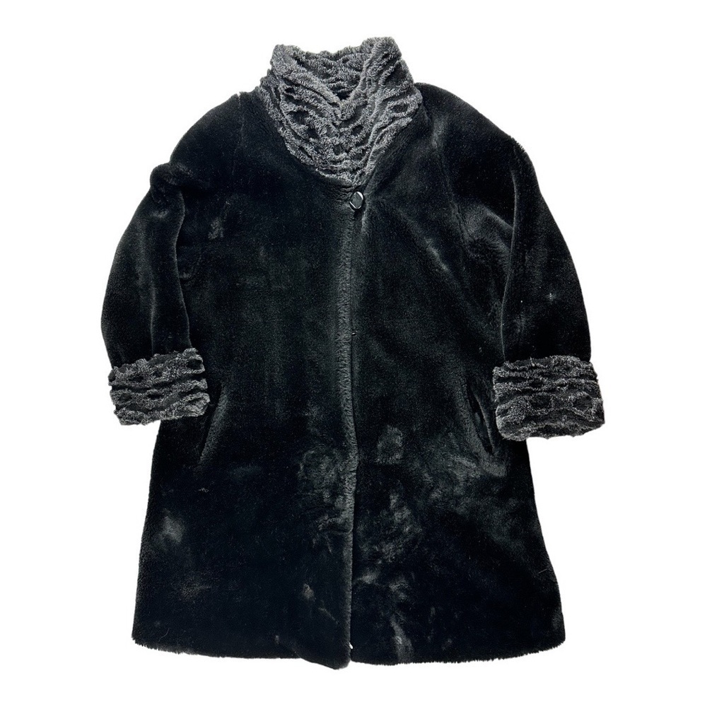 Vintage Fennelli Elegant Faux Fur Coat Black Size 5/6